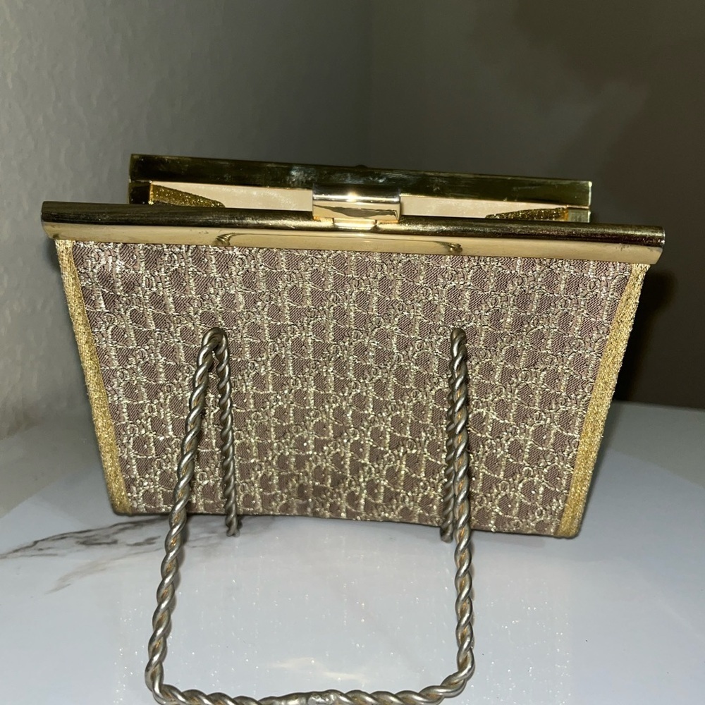 EXTREMELY RARE Vintage Christian Dior Brown & Gold Metallic Trotter Clutch - Picture 8 of 15